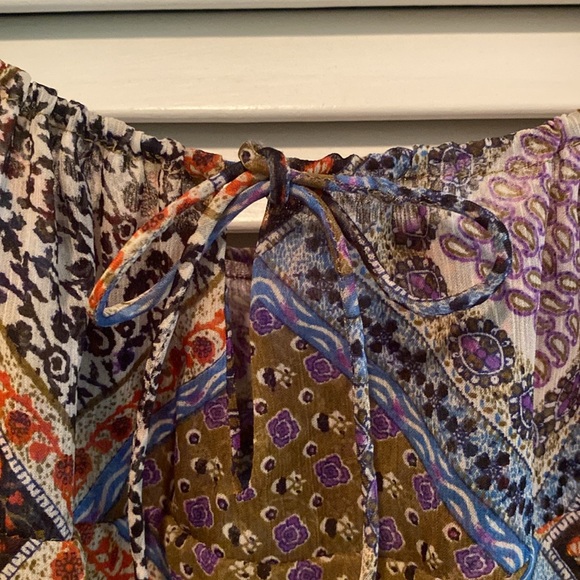 Boho Peasant Blouse with fitted waist, drawstring ties M - Picture 6 of 11